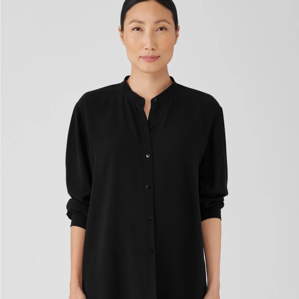 Eileen Fisher Mandarin Collar Silk Georgette Shirt NWT - L